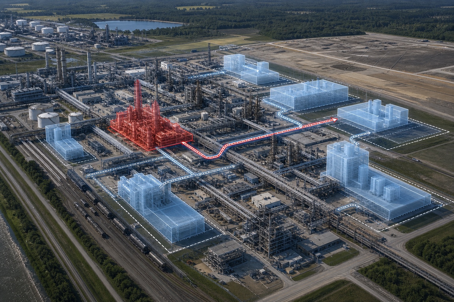 Chemical manufacturing site with capital expansion and debottlenecking alternatives